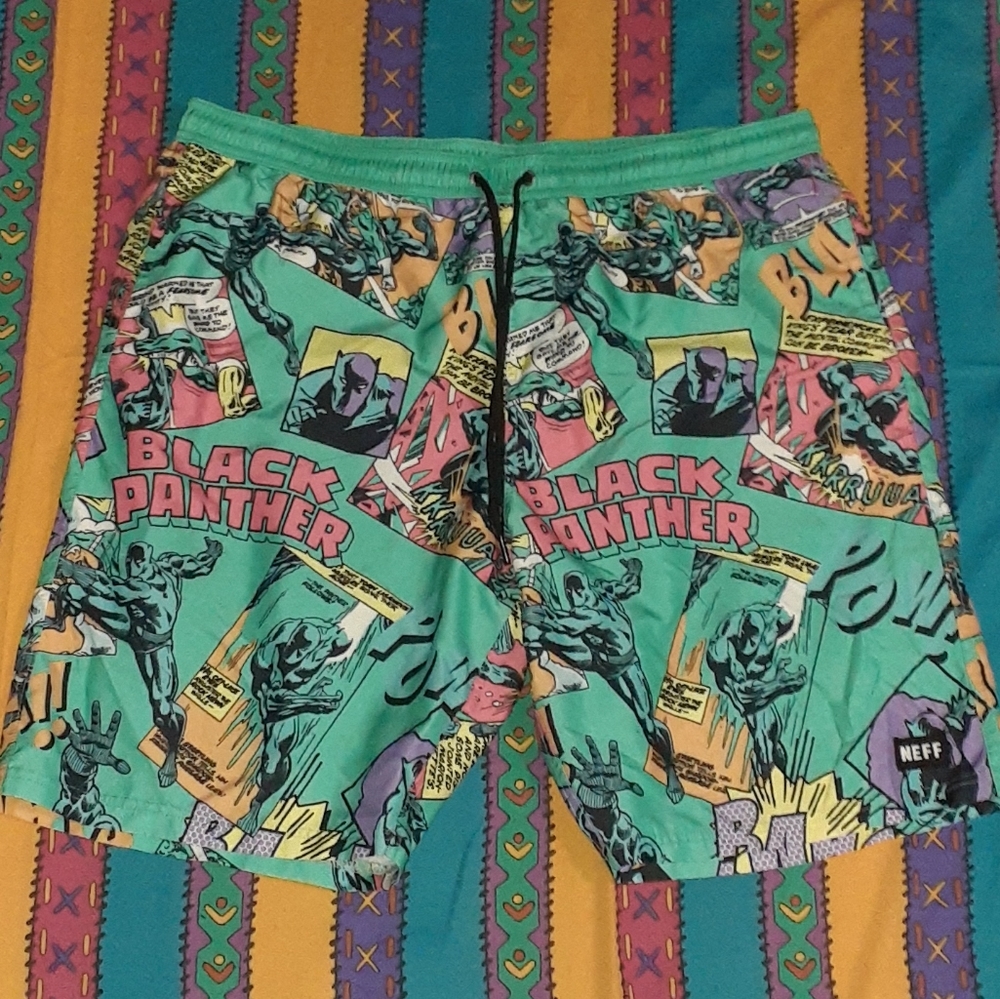 Neff Black Panther All Over Print Comic Book Board Shorts Marvel Comics